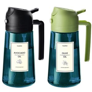 Lot de 2 pulvérisateurs et distributeurs d'huile en verre réutilisables 2-en-1 écologiques de 470 ml, noir et vert - Product Image 1