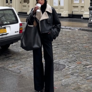 Nouvelle arrivée, veste en cuir pour femme, veste en cuir courte décontractée, veste en cuir vintage élégante, doublée de fourrure et de polaire - Product Image 2