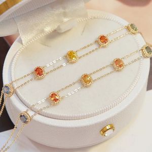 Pulsera de Cadena de Doble Capa de Oro de 18k Xinfly Fashion, Diamante Natural, Zafiro, Au750, Joyería Fina, Pulseras de Eslabones - Product Image 1