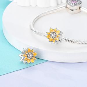 MULA 925 Sterling Silver Flower Series Charms Beads Zircon Tournesol Tulipe Pendentifs Fit Original Charm Bracelet - Product Image 2
