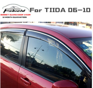For Tiida Window Visors Door Visor Sun Rain Guard 2.2mm Thickness <strong>Tape</strong> on With <strong>Chrome</strong> 4pcs HB/SD 06-10 - Product Image 2