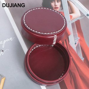 Boîte à bijoux en cuir véritable Dujiang, tannage végétal, couleur unie, organiseur de rangement recouvert - Product Image 2