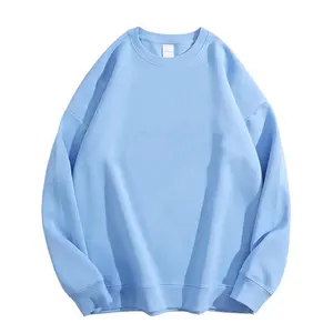 Vente en gros de chandails surdimensionnés personnalisés pour hommes et femmes, fabricant de chandails en molleton éponge épais, pull en coton bleu clair pour homme