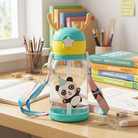 Bouteille d'eau pour enfants sans BPA de 600 ml, anti-fuite, avec motif d'ours mignon, pour filles, école, sport