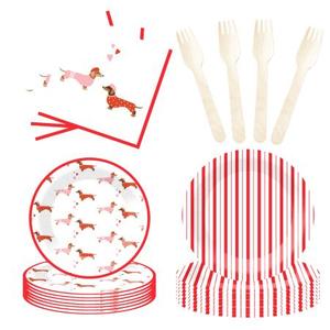 DAMAI Red and White Dachshund Weiner Dog Tableware Set Disposable Paper <b>Plates</b> Red Striped Party <b>Plates</b> Napkins for Baby <b>Shower</b> - Product Image 3