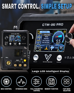 Machine à souder plasma VECTOR MIG <span class=keywords><strong>TIG</strong></span> MMA 7 en 1 sans <span class=keywords><strong>gaz</strong></span> pour aluminium 230V Écran LCD CTM250PRO Maquina De Soldar - Product Image 4