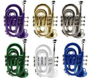 Instrument à vent musique trompette de poche couleurs si bémol performance d'étudiant bonne qualité petit <span class=keywords><strong>cornet</strong></span> trompette kit de cor - Product Image 1