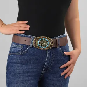 Cinturón de mujer Hebilla de aleación turquesa Falda de mezclilla Decoración Cinturones de cuero Pu para hombres