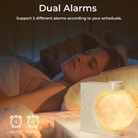 Lampe lunaire, réveil lumineux en plastique, 8 couleurs LED, lumière de réveil, double alarme, fonction snooze, 10 sons naturels [Énergie