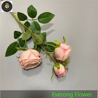 EV 964 Venta Directa princesa artificial Rosa 3 tenedores seda mostaza amarillo Rosa flor boda centro de mesa flor