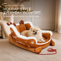Lit pour chat et chien en forme de traîneau de Noël festif, portable, confortable, design non amovible, lavable à la main, en polyester
