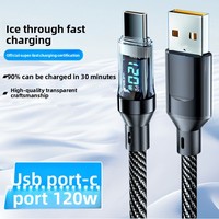 Câble de données tressé Type-C à affichage numérique transparent 100W, charge ultra-rapide, conducteur en cuivre pur 12 mois pour téléphones mobiles