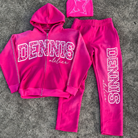 Survêtement personnalisé en strass pour homme, haute qualité, avec fermeture éclair, logo brodé, impression sérigraphique, ensemble pantalon de survêtement et sweat à capuche
