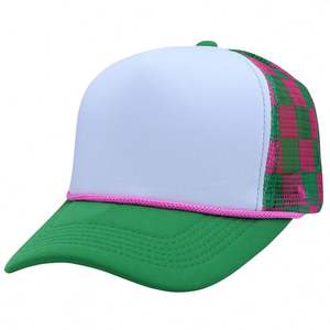 Precio de fábrica: Gorra trucker unisex de malla a cuadros con estampado deportivo 100% poliéster, transpirable, impermeable, de 5 paneles con hebilla, estilo formal y urbano. - Product Image 2