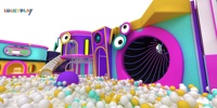 Équipement de terrain de jeux intérieur commercial, structure de jeu souple avec grand toboggan, piscine à balles, labyrinthe, zone de jeux pour centre commercial