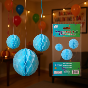 Decoraciones de bolas de nido de abeja EB de 4, 6 y 8 pulgadas, color azul claro, de seda, para decoración de pared en fiestas, Acción de Gracias, San Valentín y graduaciones. - Product Image 2