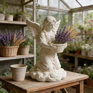 Statua <span class=keywords><strong>di</strong></span> Angelo Inginocchiato in Resina Dipinta a Mano - Scultura Bianca Pura - Oggetto Decorativo in <span class=keywords><strong>Cristallo</strong></span> con Scena Natalizia Innevata - Product Image 5