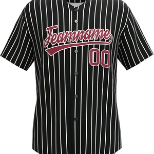 Maillot de baseball personnalisé à rayures fines, chemises boutonnées personnalisées imprimées, uniforme de sport pour hommes, femmes et jeunes, noir et rouge - Product Image 4