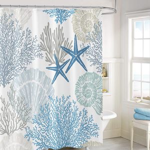 Ocean Beach Seashell Starfish Rideau de douche en tissu imperméable pour décor de salle de bain avec crochets - Product Image 2