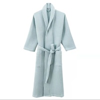 Peignoir en coton gaufré de haute qualité avec logo personnalisé, col en V, fermeture à cordon, séchage rapide, respirant, pour l'été et le printemps