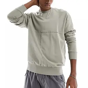 custom plain mens oversized crew neck french terry hoodies with stitching details