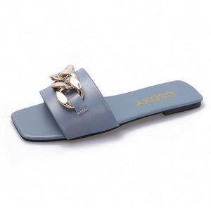 Sandalias Planas con Cadena y Punta Cuadrada para Mujer, Chanclas de Playa con Decoración Metálica, Zapatos Casuales con Parte Superior de PVC y Entresuela de PU - Product Image 6