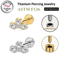 Bijou de piercing corporel Freya Factory en titane ASTM F136 sans filetage, avec zircon, pour lèvre, hélix, conque, cartilage (Labret Stud)