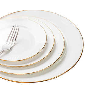 Platos Redondos de Porcelana Blanca y Dorada al por Mayor, Platos para Servir Buffet, Platos de Porcelana para Hoteles, Restaurantes y Uso Doméstico - Product Image 6