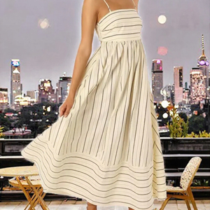Striped Spaghetti Strap Midi <b>Dress</b> <b>Elastic</b> <b>Waist</b> Natural Sweet Breathable Spandex/Polyester Casual Summer <b>Dress</b> - Product Image 3