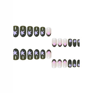Esmalte de <span class=keywords><strong>uñas</strong></span> francés de gama alta simple Sweet Pink Star <span class=keywords><strong>diseño</strong></span> ovalado corto 24 piezas desmontable usable <span class=keywords><strong>para</strong></span> dedos - Product Image 3