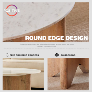Table basse ronde en marbre haut de gamme salon minimaliste moderne petite maison Table en bois massif Basse Salon - Product Image 3