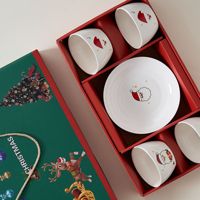 Ensemble de vaisselle en céramique BAMBUS, design Père Noël, thème de Noël de dessin animé de luxe, 4 bols et 2 assiettes, boîte cadeau, assiette en porcelaine
