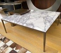 JS T136 vente en gros meubles en pierre Lecong marbre naturel Table centrale carrée en acier inoxydable bronzé ensemble de Table basse
