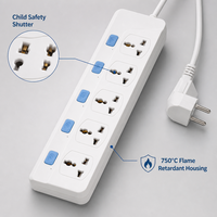 Multiprise 5 prises 10A 2500W en cuivre pur avec interrupteur principal pour appareils électroménagers et fournitures