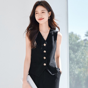 White Goose Sleeveless Vest Women Summer Solid Color Viscose Fiber Oxford Fabric Elegant Professional Shorts Set - Product Image 3