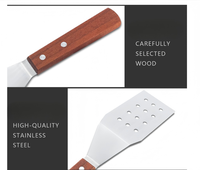 Spatule à grillades robuste en acier inoxydable avec manche en bois, retourneur 3 faces, résistant aux hautes températures, pour barbecue extérieur et usage domestique personnalisé