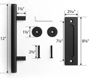 Conjunto de maçaneta de porta deslizante de aço carbono para porta de celeiro, preto, com alça para porta deslizante