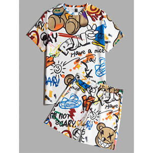 Conjunto corto informal deportivo de verano para hombre, venta al por mayor, tendencia de entrenamiento, estampado en <span class=keywords><strong>Color</strong></span>, dos piezas con mangas cortas transpirables - Product Image 2