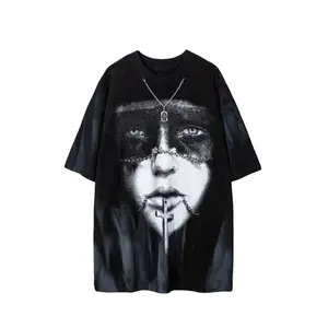 Customized pattern European and American retro tie-dye T-shirt men with necklace summer short sleeves