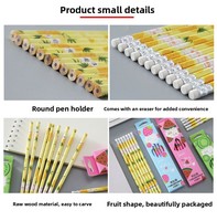Coffret de 12 crayons de couleur créatifs à motif de fruits, crayons HB, gommes, couleurs rose/bleu/vert, corps en papier, cadeau pour enfants
