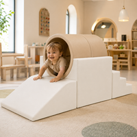 Équipement de jeu souple pour tout-petits, tunnel d'escalade et toboggan, ensemble intérieur/beau temps, couleur beige neutre, pour location de fêtes en extérieur, café pour enfants et aire de jeux