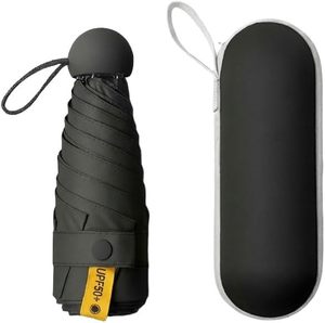 Mini parapluie de poche pliable en 5 sections avec baleines en alliage, logo personnalisé, double usage soleil et pluie, revêtement noir, protection UV - Product Image 1