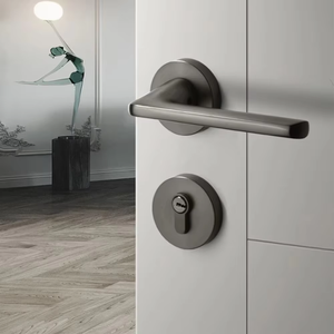 Walnut Wood Bedroom Door <b>Lock</b> And <b>Handle</b> Gray Door <b>Lock</b> Magnetic Silent Door - Product Image 5