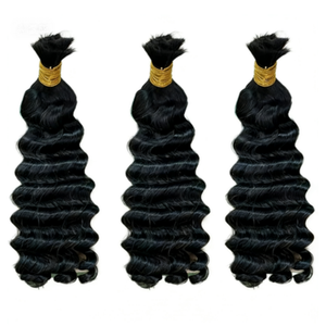 18 Inch Pre <b>Stretched</b> Curly Human Hair Bulk Double Drawn Virgin Braiding Extensions <b>Machine</b> Double Weft - Product Image 1