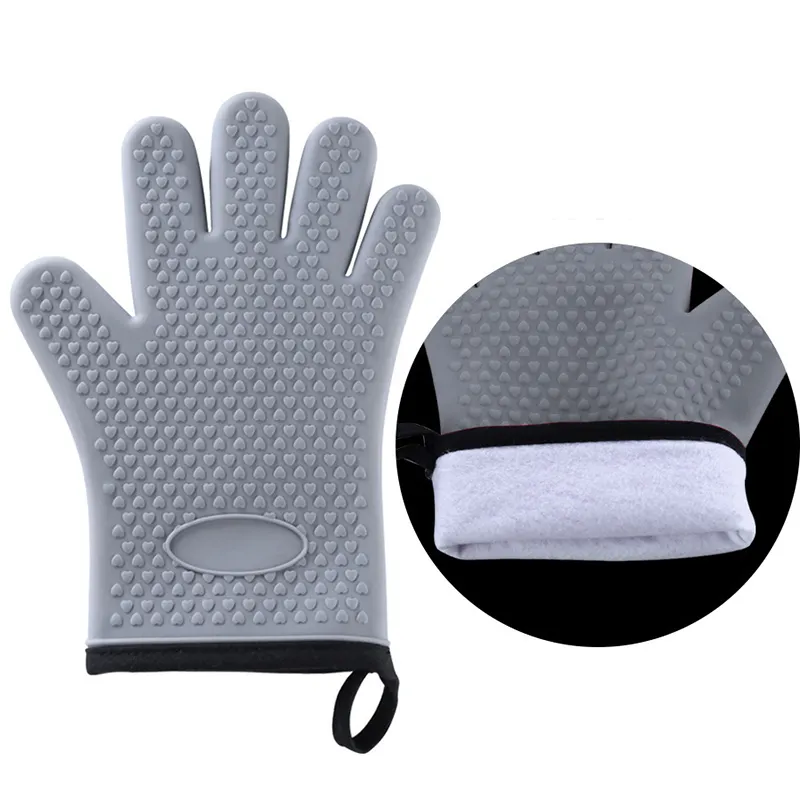 Vente en gros de gants en silicone antidérapants et résistants à la chaleur pour le four et le barbecue, avec doublure en coton sûr, pour le four