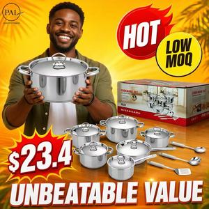 Juego de ollas clásico de 15 piezas de acero inoxidable con tapas y utensilios, olla para leche, olla para sopa, sartén de 16 a 24 cm - Product Image 3