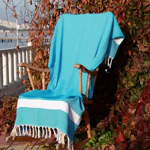 Custom Organic Cotton Turkish Towels Oversized Beach Towels White 100% Turkish Cotton Striped With Tassels Large Beach Towel