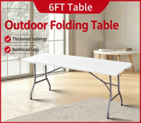 Table en plastique solide de 6 pieds, résistante à l'eau et aux rayures, empilable. Idéal pour les présentoirs de vendeurs, les fêtes, les ventes et la restauration.