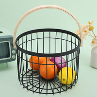Panier de rangement pour fruits et pain en fil métallique de haute qualité avec poignée en bois
