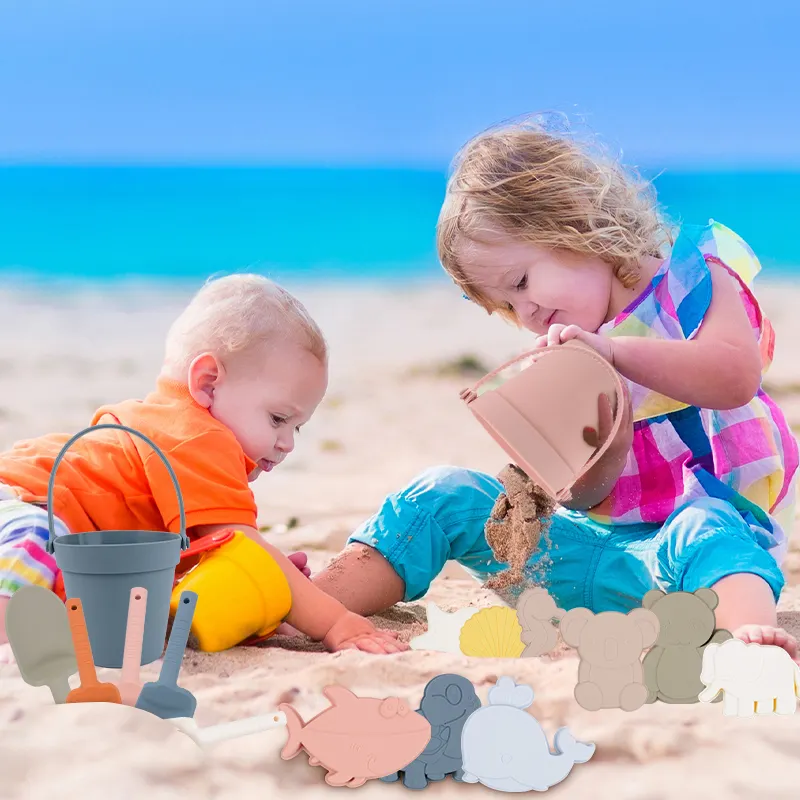 New arrivals 2023 kids beach toys bucket set silicone BPA Free children outdoor beach silicone toys cute animal shape